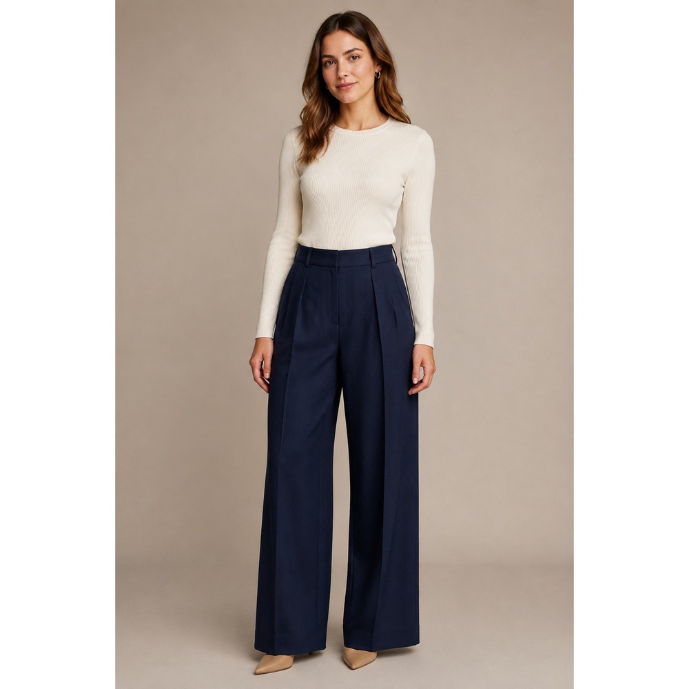 Lauren Ralph Lauren Women's Size 4 Navy Wool Pleated Wide Leg Dress Pants